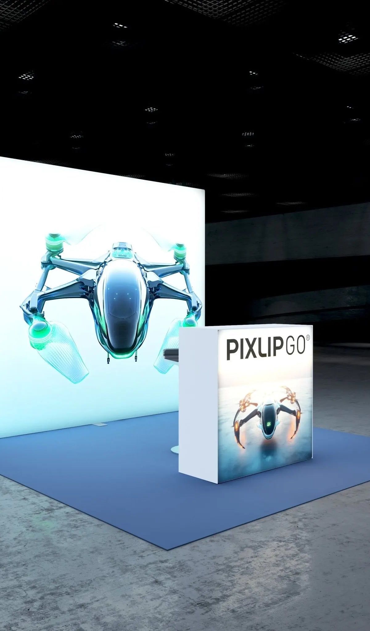 PIXLIP MESSESTAND S-01 – hinterleuchteter Pop-up-Messestand für Messen und Kongresse in der Schweiz