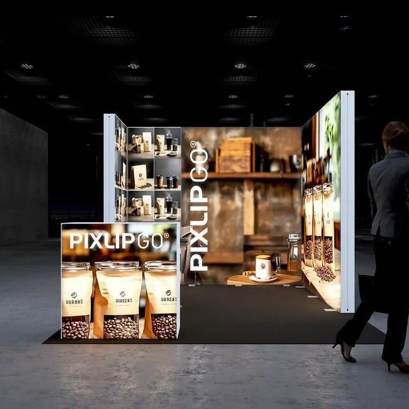 PIXLIP MESSESTAND S-03 – hinterleuchteter Pop-up-Messestand für Messen und Kongresse in der Schweiz