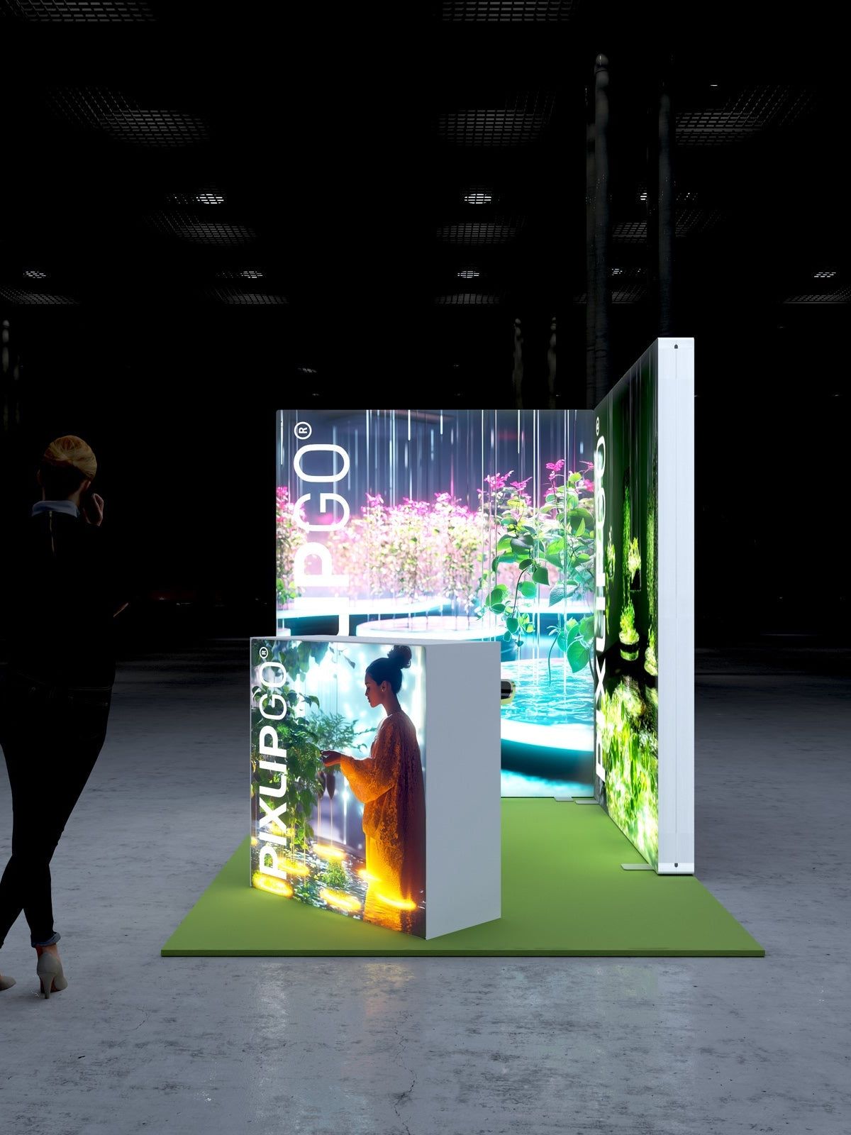 PIXLIP MESSESTAND S-11 738 × 731 cm – hinterleuchteter Pop-up-Messestand, werkzeugloser Aufbau