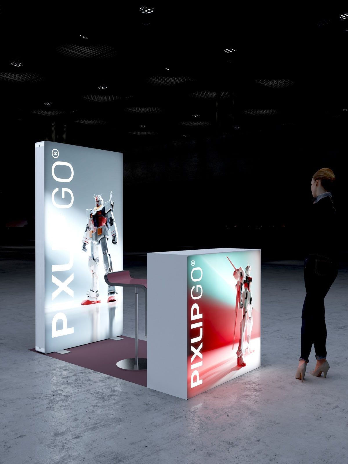 PIXLIP MESSESTAND S-14 – hinterleuchteter Pop-up-Messestand für Messen und Kongresse in der Schweiz